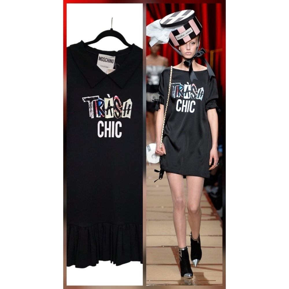 Moschino COUTURE MFW 2017 Black TRASH CHIC Dress US8